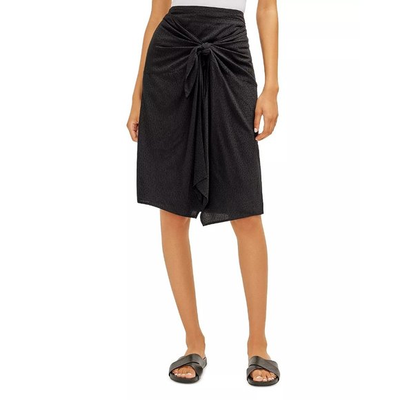 THREE DOTS Textured Dot Front Tie Skirt - Black - NWT - Size Medium - Picture 1 of 3